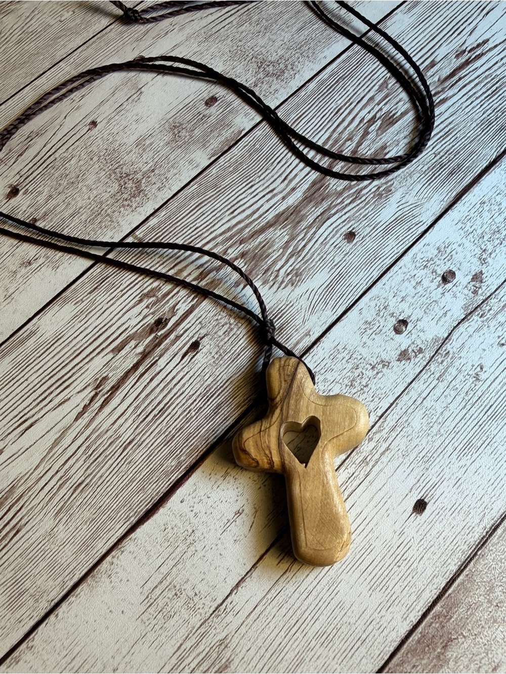 Olive wood Cross Pendant Necklace in Natural Brown